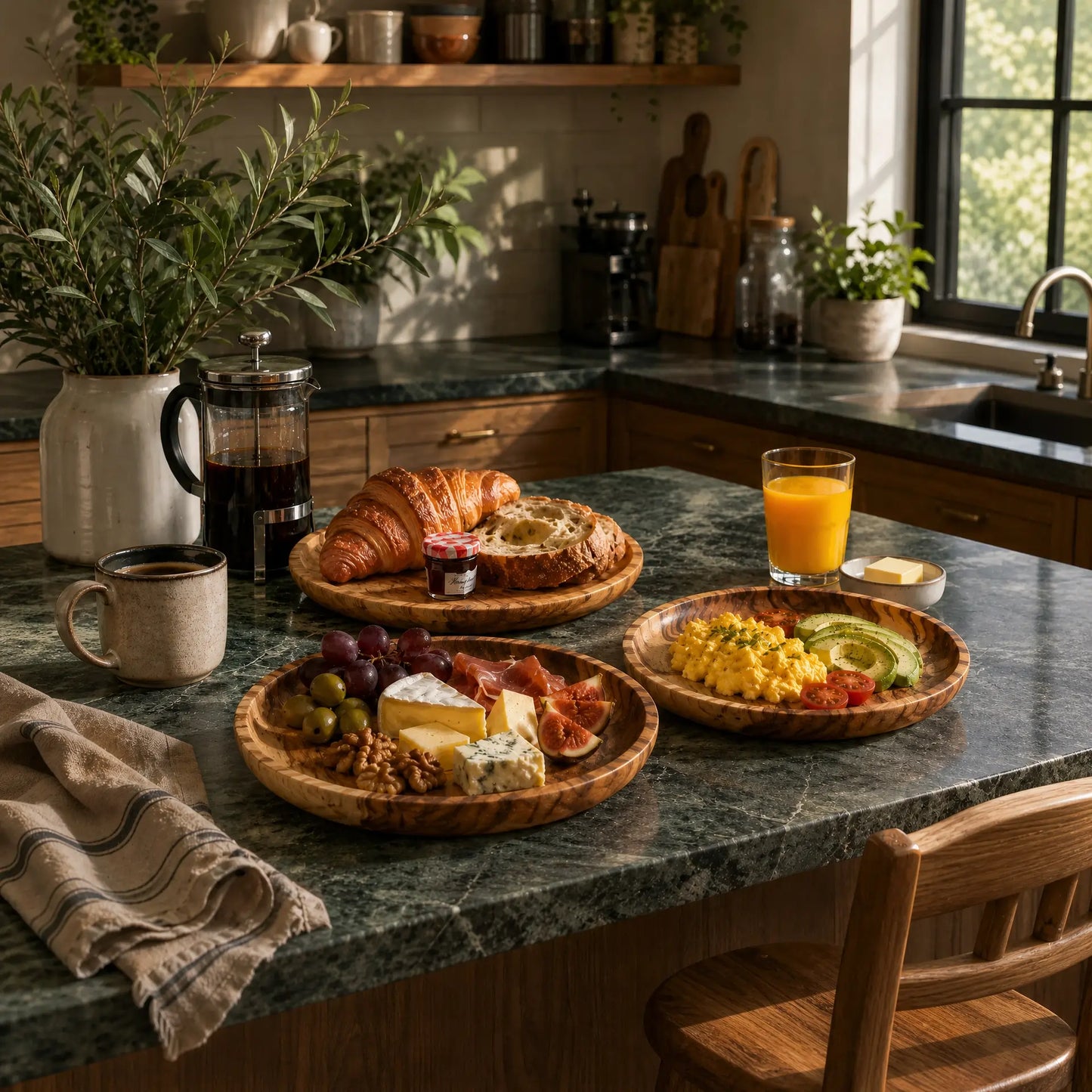 Set of 3 Natural Wooden Serving Plates