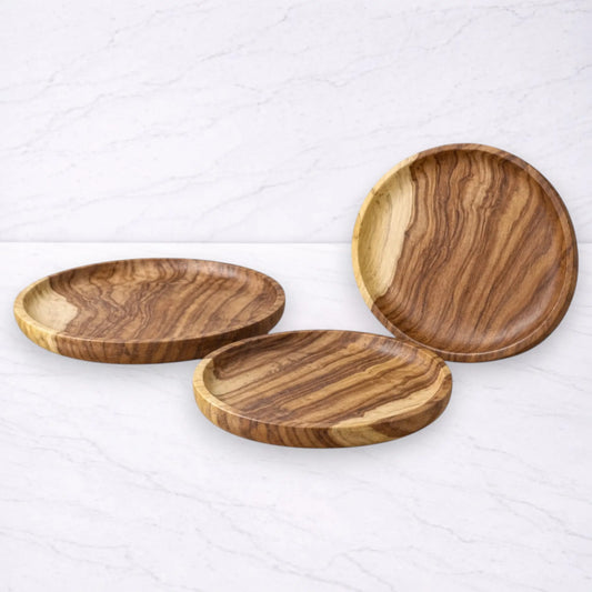 Set of 3 Natural Wooden Serving Plates