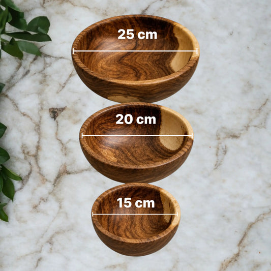Set of 3 Natural Wooden Serving Bowls